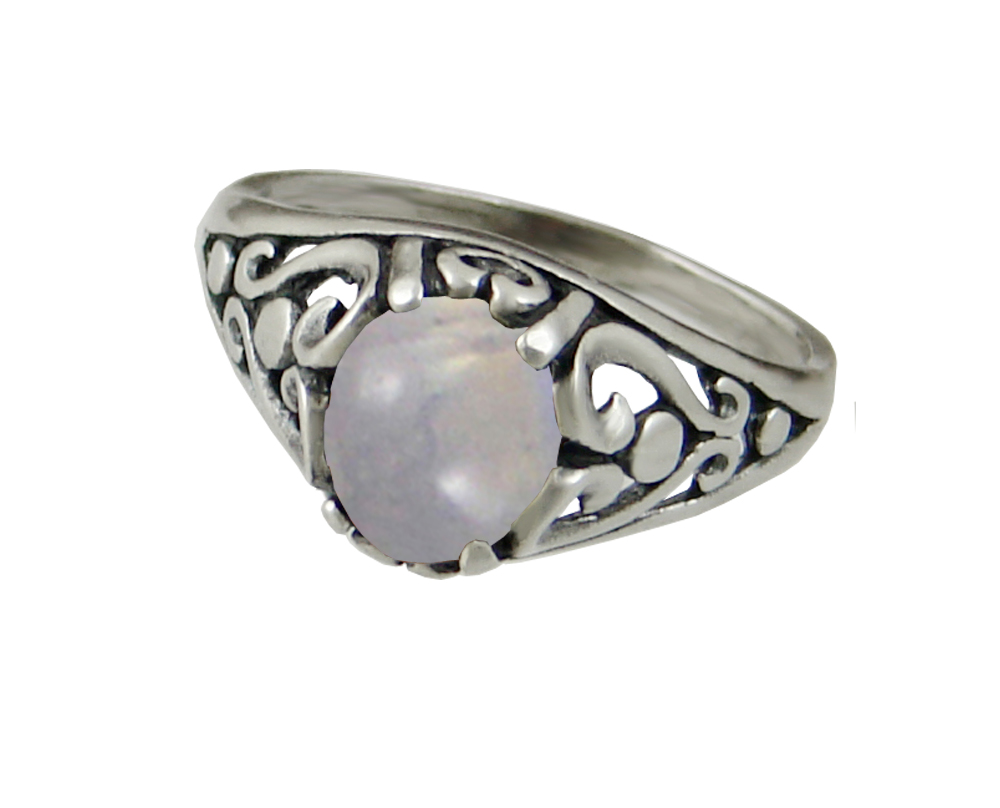 Sterling Silver Filigree Ring With Rainbow Moonstone Size 9